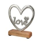 Διακοσμητικό ArteLibre Καρδιά 'Love' Σε Βάση Ασημί/Φυσικό Αλουμίνιο/Ξύλο 5x15.5x18cm - 1 τεμ.