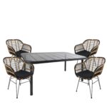 Σετ Τραπεζαρία Κήπου ArteLibre AMPIUS Μαύρο Μέταλλο/Rattan/Γυαλί Με 4 Καρέκλες 14990367 - 1 τεμ.