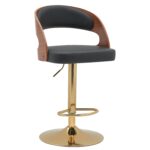 Σκαμπό Bar ArteLibre SINDRI Μαύρο/Καφέ Ξύλο/PU/Αλουμίνιο 48x49x91-112cm - 1 τεμ.
