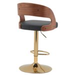 Σκαμπό Bar ArteLibre SINDRI Μαύρο/Καφέ Ξύλο/PU/Αλουμίνιο 48x49x91-112cm - 1 τεμ. - Image 3