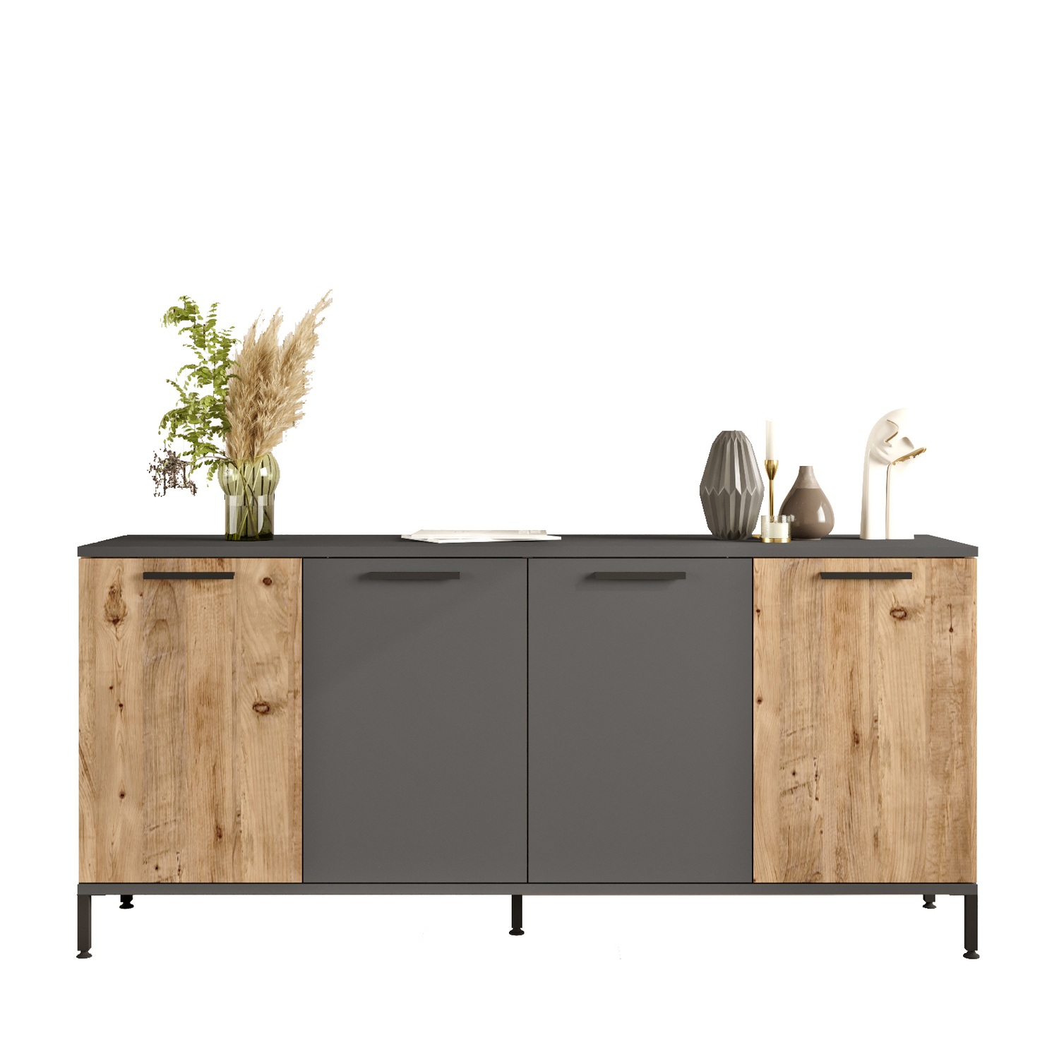 15350074 Μπουφές ArteLibre BOTANY Πεύκο/Ανθρακί Μοριοσανίδα/Μέταλλο 160x40x71.8cm - 1 τεμ. - Image 1