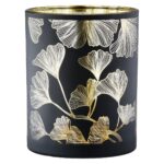 Φανάρι Καταιγίδας Cylindrical "Ginkgo" Ginkgo Motif Γυάλινο Μαύρο PU 18 H. cm D. 7 cm - 1 τεμ. - Image 2
