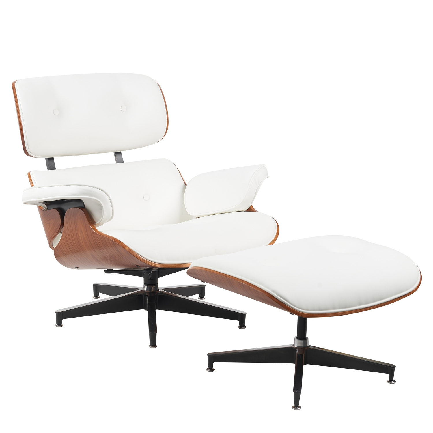 15330015 Πολυθρόνα Relax ArteLibre MIREN Με Υποπόδιο Λευκό/Καφέ Ξύλο/PU 82x92x78cm - 1 τεμ. - Image 1