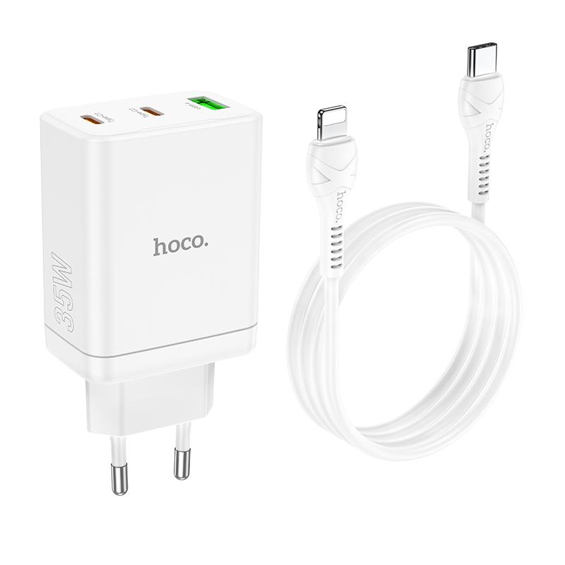 21832 HOCO N33 START PD20W(2C1A) ΦΟΡΤΙΣΤΗΣ, 3 ΘΥΡΕΣ, ΛΕΥΚΟ, ΚΑΛΩΔΙΟ TYPE-C ΣΕ LIGHTNING - Image 1