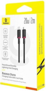 BASEUS DURA SERIES, ΚΑΛΩΔΙΟ ΓΡΗΓΟΡΗΣ ΦΟΡΤΙΣΗΣ, TYPE-C ΣΕ LIGHTNING, 20W, 2m, ΚΟΚΚΙΝΟ-ΜΑΥΡΟ - Image 4