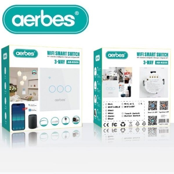 AB-KG06_1_0r7v-1o Έξυπνος τριπλός διακόπτης φώτων Wifi με εφαρμογή Smart Life AB-KG06 AERBES Aerbes - Image 1