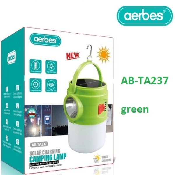 AB-TA237_GREEN__1_jc4s-6s Ηλιακό κρεμαστό φωτιστικό κάμπινγκ με φακό πράσινο AB-TA237 AERBES Aerbes - Image 1