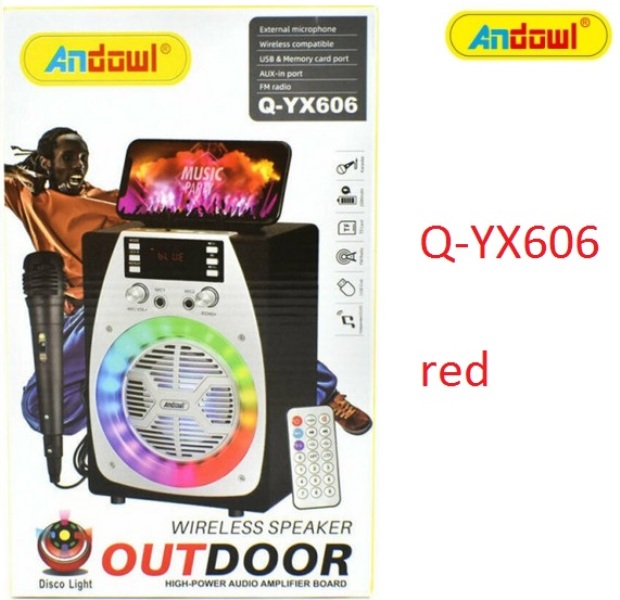 Q-YX606_1_qf82-ye Επαναφορτιζόμενο ηχείο Bluetooth με μικρόφωνο και τηλεχειριστήριο κόκκινο Q-YX606 ANDOWL Andowl - Image 1