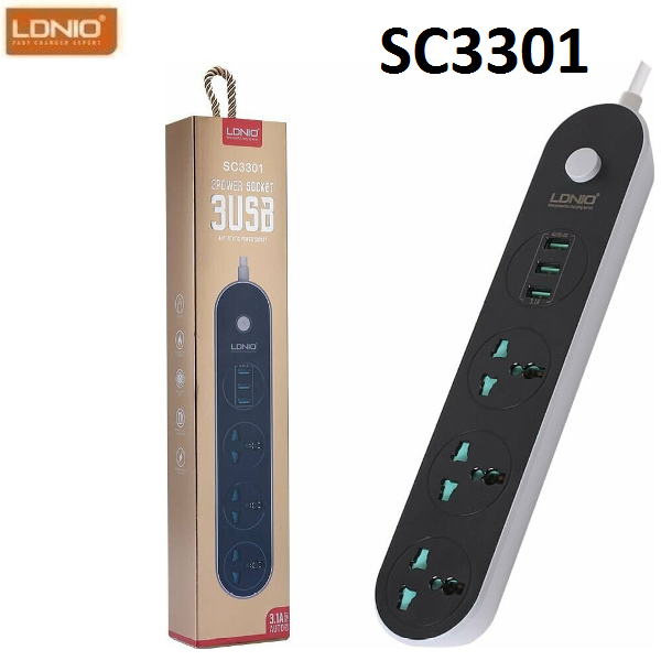 SC3301_BLACK_1a_iayo-wp Πολύπριζο με 3 πρίζες EE και 3 θύρες USB μαύρο SC3301 LDNIO Ldnio - Image 1