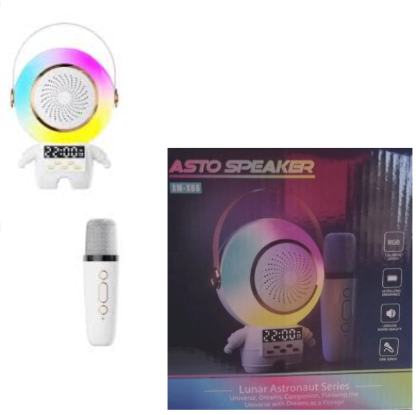 astronaut_speaker_2_iiz4-rv Επαναφορτιζόμενο ασύρματο ηχείο καραόκε με μικρόφωνο Bluetooth λευκό XM-X66 OEM - Image 1