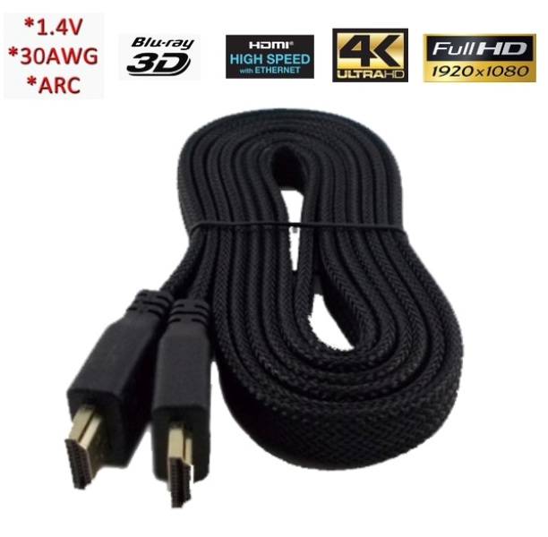 hdmi_2m High Speed HDMI 1.4 3D καλώδιο με Ethernet - 2m Flat Heavy Duty - 1080p Full HD 0502 OEM - Image 1