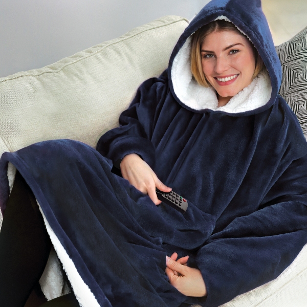 huggle_hoodie_1_13yx-sv Μαλακή fleece κουβέρτα με επένδυση, με μανίκια & κουκούλα , μπλε 8110 OEM - Image 1