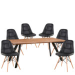 Σετ Τραπεζαρία (6+1) ArteLibre AOSA Μαύρο/Honey Maple Μέταλλο/Ξύλο/PVC/MDF 180x90x76cm 14990412 - 1 τεμ.