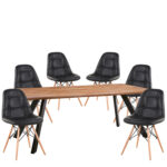 Σετ Τραπεζαρία (6+1) ArteLibre AOSA Μαύρο/Honey Maple Μέταλλο/Ξύλο/PVC/MDF 200x100x76cm 14990420 - 1 τεμ.