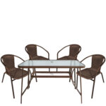 Σετ Τραπεζαρία Κήπου ArteLibre SUN Καφέ Rattan/Γυαλί/Μέταλλο Με 4 Πολυθρόνες 14990533 - 1 τεμ.