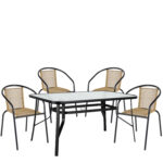 Σετ Τραπεζαρία Κήπου ArteLibre SUN Μαύρο/Φυσικό Rattan/Γυαλί/Μέταλλο Με 4 Πολυθρόνες 14990591 - 1 τεμ.