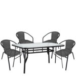 Σετ Τραπεζαρία Κήπου ArteLibre SUN Μαύρο/Γκρι Rattan/Γυαλί/Μέταλλο Με 4 Πολυθρόνες 14990541 - 1 τεμ.