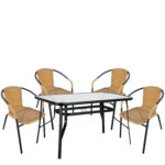 Σετ Τραπεζαρία Κήπου ArteLibre SUN Μαύρο/Μπεζ Rattan/Γυαλί/Μέταλλο Με 4 Πολυθρόνες 14990535 - 1 τεμ.