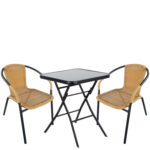 Σετ Τραπεζαρία Κήπου ArteLibre TAURUS Μαύρο/Μπεζ Rattan/Γυαλί/Μέταλλο Με 2 Πολυθρόνες 14990488 - 1 τεμ.