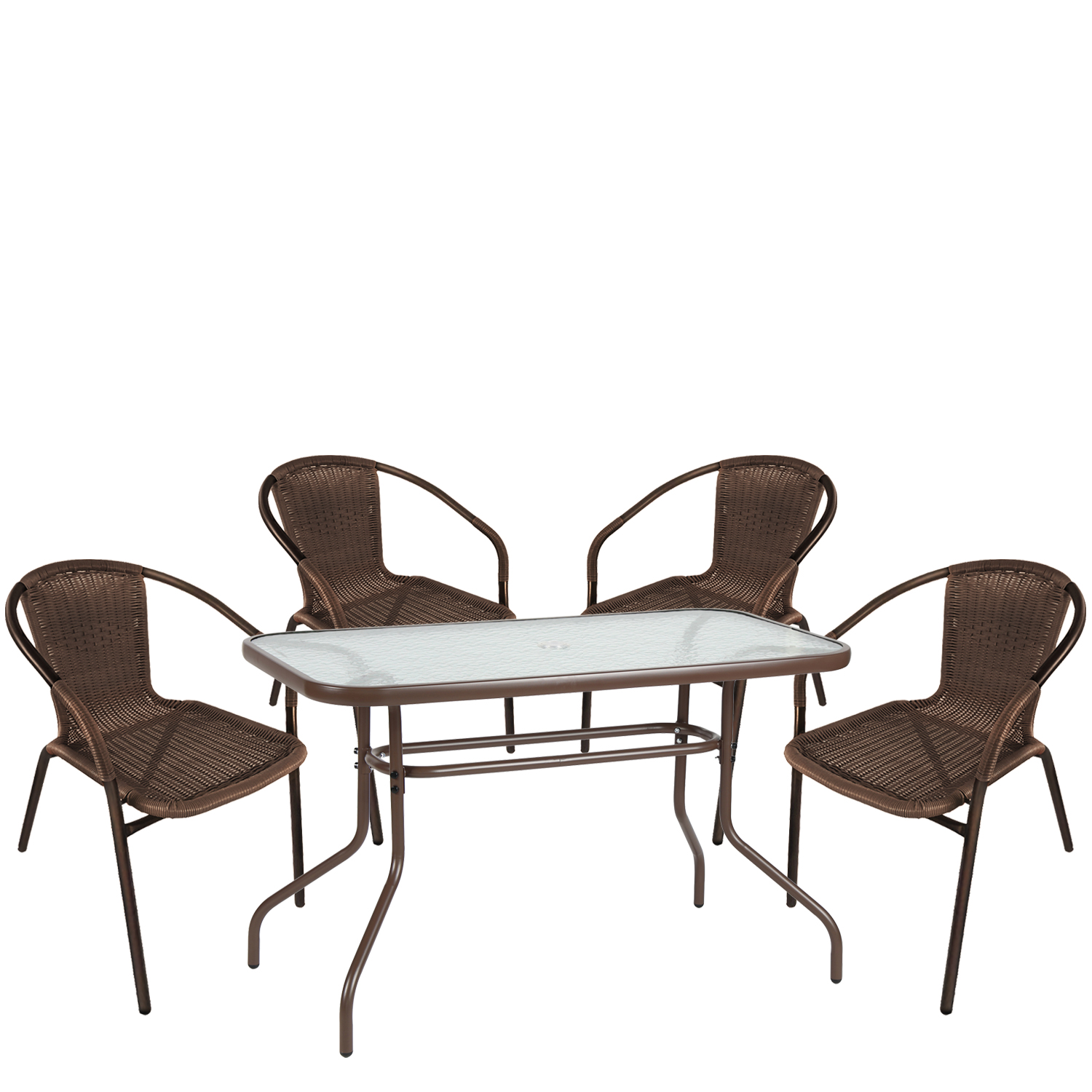 settrapezariakipouartelibrevulcankaferat Σετ Τραπεζαρία Κήπου ArteLibre VULCAN Καφέ Rattan/Γυαλί/Μέταλλο Με 4 Πολυθρόνες 14990534 - 1 τεμ. - Image 1
