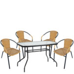 Σετ Τραπεζαρία Κήπου ArteLibre VULCAN Μαύρο/Μπεζ Rattan/Γυαλί/Μέταλλο Με 4 Πολυθρόνες 14990538 - 1 τεμ.