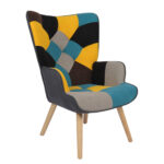 Πολυθρόνα ArteLibre BRIAR Κίτρινο/Μπλε Patchwork Ύφασμα/Ξύλο 73x69x96cm - 1 τεμ.