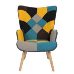 Πολυθρόνα ArteLibre BRIAR Κίτρινο/Μπλε Patchwork Ύφασμα/Ξύλο 73x69x96cm - 1 τεμ. - Image 3
