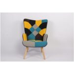 Πολυθρόνα ArteLibre BRIAR Κίτρινο/Μπλε Patchwork Ύφασμα/Ξύλο 73x69x96cm - 1 τεμ. - Image 5