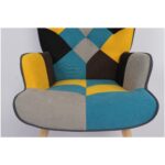Πολυθρόνα ArteLibre BRIAR Κίτρινο/Μπλε Patchwork Ύφασμα/Ξύλο 73x69x96cm - 1 τεμ. - Image 8