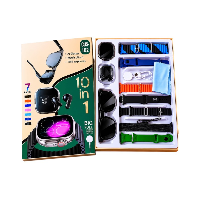 246806 Σετ Smartwatch με ασύρματα ακουστικά & γυαλιά AI με ηχείο - GUS-102 - 246806 - Black - Image 1