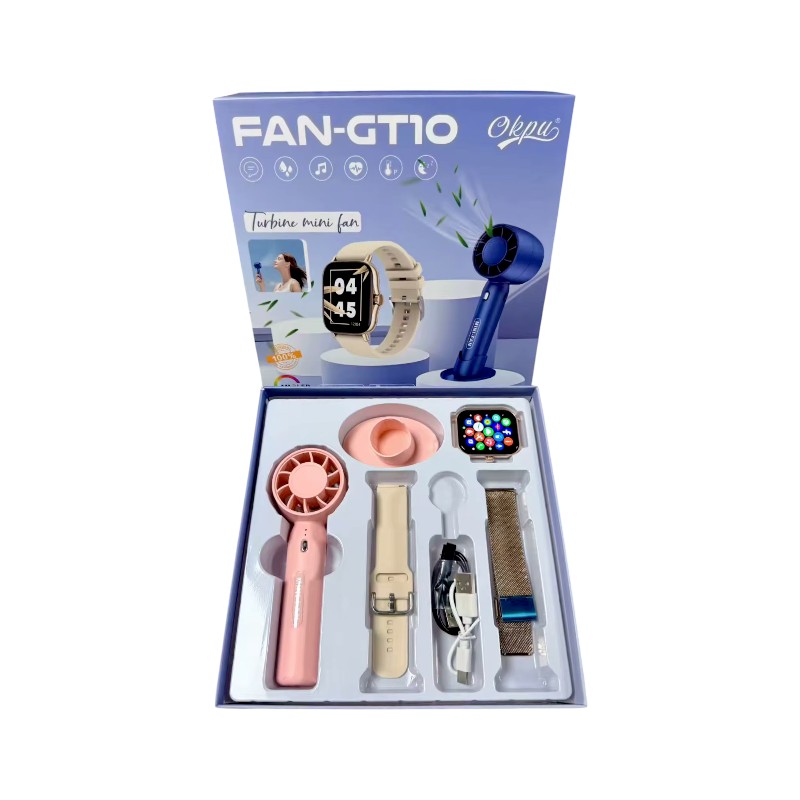 260301-3 Σετ Smartwatch με ασύρματο ανεμιστήρα χειρός - FAN-GT10 - 260301 - Beige - Image 1