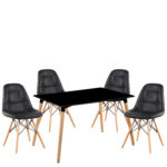 Σετ Τραπεζαρία (4+1) ArteLibre OWLET Μαύρο/Φυσικό PVC/Ξύλο/MDF 120x80x74cm - 1 τεμ.