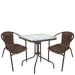 Σετ Τραπεζαρία Κήπου ArteLibre MARS Καφέ Rattan/Γυαλί/Μέταλλο Με 2 Πολυθρόνες 14990526 - 1 τεμ.