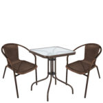 Σετ Τραπεζαρία Κήπου ArteLibre MARS Καφέ Rattan/Γυαλί/Μέταλλο Με 2 Πολυθρόνες 14990525 - 1 τεμ.