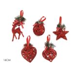Στολίδι Κρεμαστό Με Glitter Κόκκινο Πλαστικό 16cm Σε 5 Σχέδια - 1 τεμ.