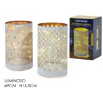 Ποτήρι Κηροπήγιο Φωτιζόμενο Με Micro LED Μπαταρίας Λευκό/Χρυσό Γυαλί Φ9x15.5cm Σε 2 Σχέδια - 1 τεμ.