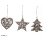 Στολίδι Κρεμαστό Με Glitter Λευκό/Ασημί 10cm Σε 3 Σχέδια - 1 τεμ.