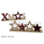 Κηροπήγιο 4 Θέσεων 'XMAS' Φυσικό Ξύλο/Γυαλί 30x11cm Σε 2 Σχέδια - 1 τεμ.