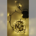 100 LED Εσωτ. & Εξωτ. Χώρου Με Χρονοδιακόπτη Θερμό Λευκό Φως Πράσινο Καλώδιο Μη Επεκτεινόμενο Μπαταρίας 13.9+0.2m - 1 τεμ.