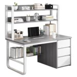 Γραφείο ArteLibre MERGELLUS Με Ράφια Γκρι/Λευκό MDF/Μέταλλο 120x50x147cm - 1 τεμ. - Image 2
