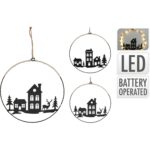 Στολίδι Κρεμαστό ArteLibre Στεφάνι Με 20 Micro LED Μπαταρίας Φ30cm Μαύρο/Λευκό Μέταλλο Σε 2 Σχέδια - 1 τεμ.