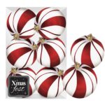 Μπάλες Λευκές με Κόκκινες Ρίγες πακ=6τεμ φ8 ø8cm Xmasfest 1133596 - 1 τεμ.