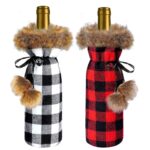 Θήκη Κρασιού Καρώ με Γουνάκι 30x14cm Xmasfest 1133639 - 1 τεμ.