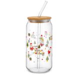 Ποτήρι Γυαλί Borosilicate Xmas με Καπάκι, Καλαμάκι 15x6cm 550ml Xmasfest 1134284 - 1 τεμ.