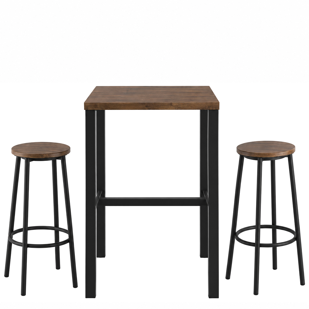 trapezimparmeskamposet3tmchwoodawalnutma Σετ Τραπεζαρία Bar (2+1) ArteLibre WOODA Καρυδί/Μαύρο MDF/Μέταλλο 60x60x96cm - 1 τεμ. - Image 1